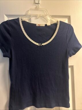 Levi’s Women’s Navy Short Sleeve Top with Lace Trim